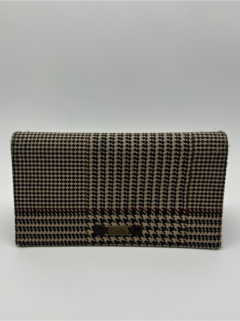 Lauren Ralph Lauren Houndstooth Plaid Trifold Wallet Checkbook Clutch